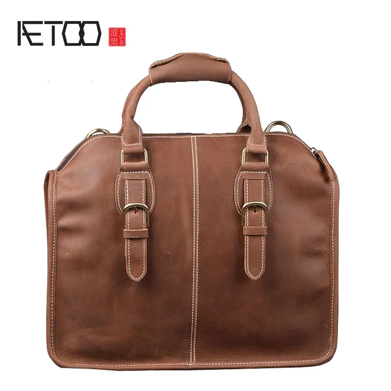 

AETOO The latest retro fashion trendy briefcase first layer of cowhide frenzy handmade bag shoulder oblique cross handbag