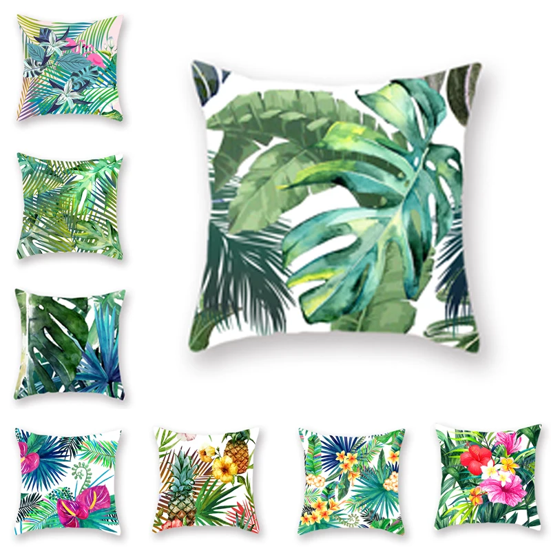 Tropical Palm Leaf Coniferous Decorative Double-Sided Polyester Cushion Cover Pineapple Yellow Green Car Throwing Pillowcase