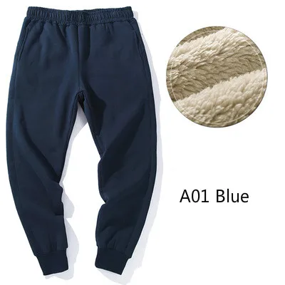 Зимние утолщенные мужские спортивные облегающие одноцветные повседневные штаны размера плюс из овечьего меха, спортивные штаны для мужчин Parkour Freerunning - Цвет: A01 Blue