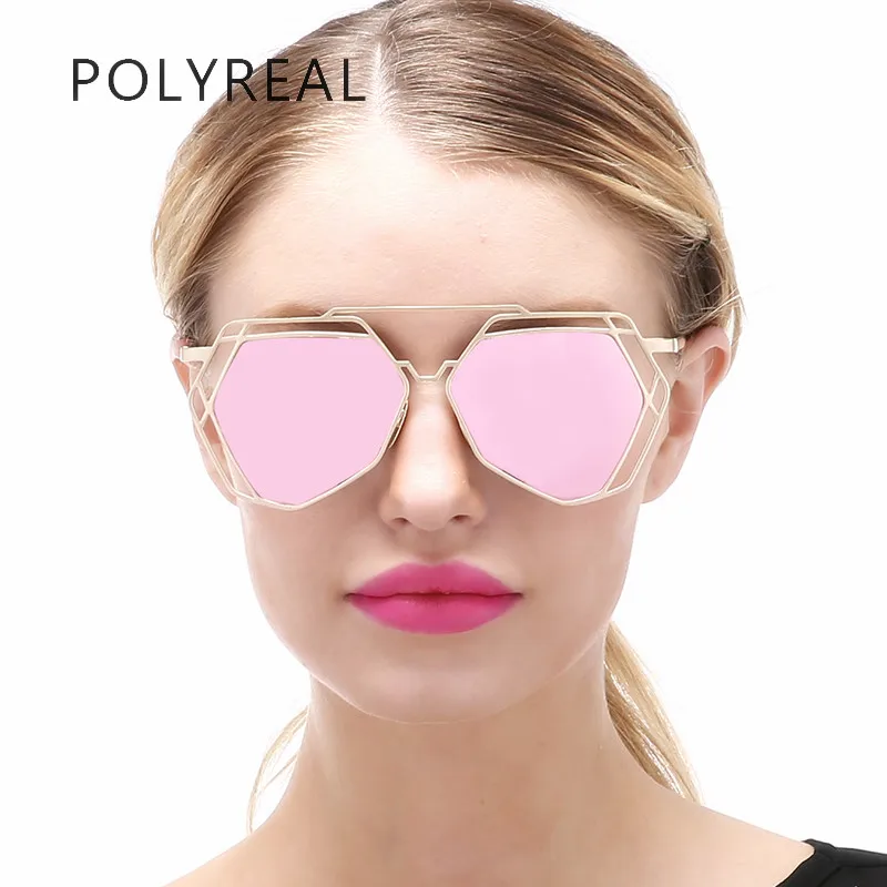 POLYREAL Oversized Hexagon Hollow Steampunk Sunglasses Women Fashion