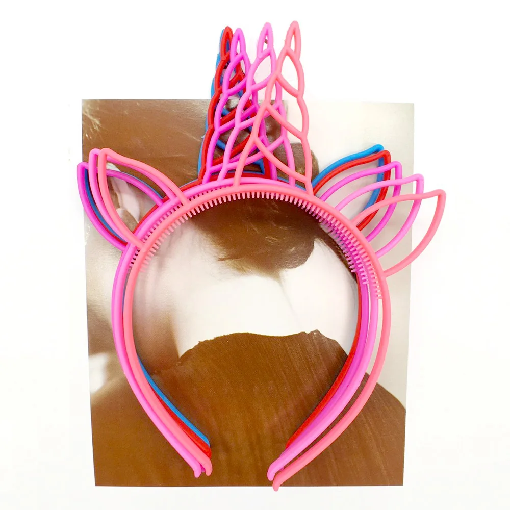 

12pcs/lot Candy Color Spray Paint Unicorn Plastic Hairbands Cartoon Theme Party Girls Headbands Hair Hoop Festival Accessories