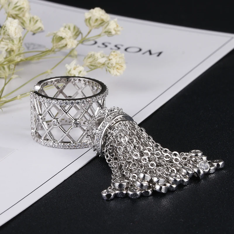 Роскошные Королевские кольца с кисточкой в виде короны для женщин с высококачественным кубическим цирконием регулируемое кольцо с кисточкой bague femme AR014