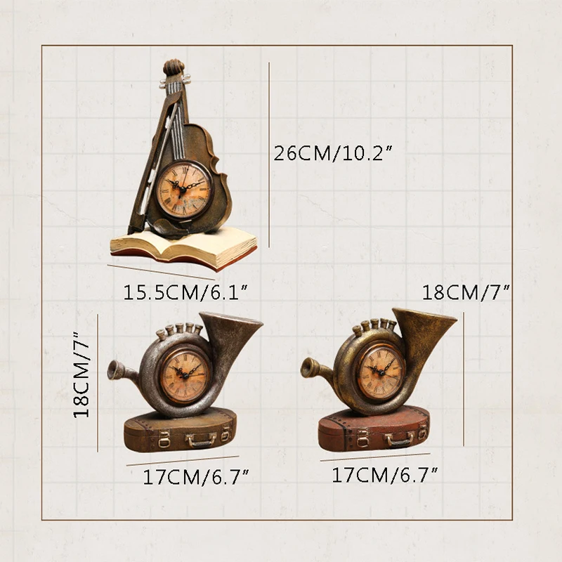 Европейский ретро музыкальный кронштейн инструмента часы настольные часы креативные изделия из смолы скрипка рога модель настольные часы украшения дома