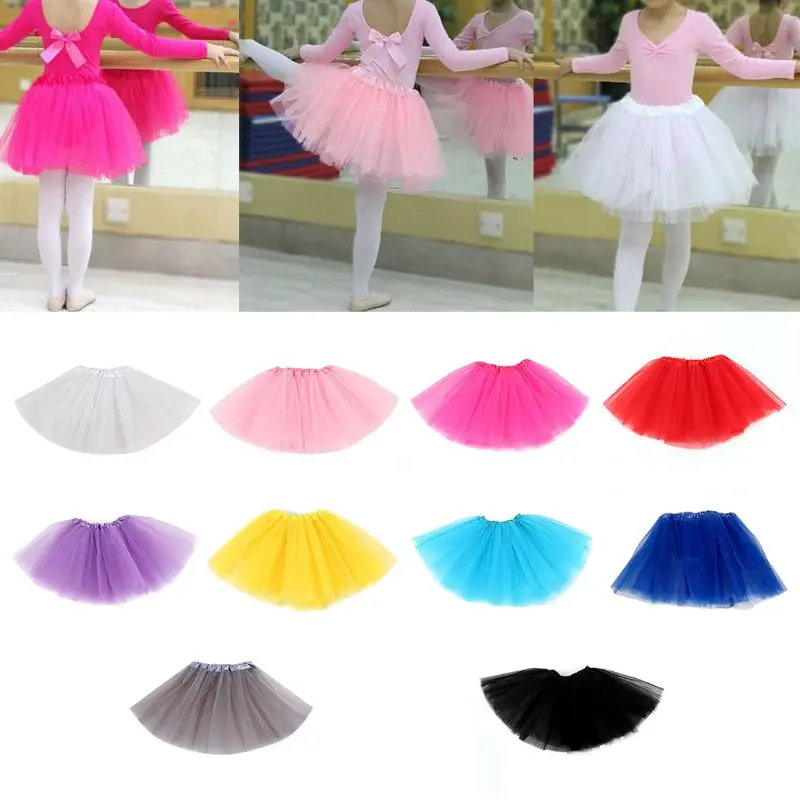 

NEW Children Kids Girl Three Layered Ballet Dance Tutu Skirt Classic Solid Color Mini Pleated Skirts Elastic Party Petticoat