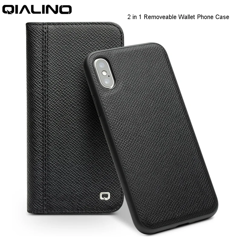 

QIALINO Leather Wallet Phone Case for iPhone X XS Apple Genuine Leather Folio Flip Cover 2 in 1 Holster Bag Magnetic Car Mount