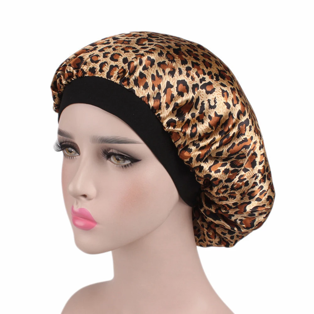 58 см Новая модная женская атласная ночная шапочка для сна шапочка для волос шапочка для душа s шелковая Крышка для головы широкая эластичная лента - Цвет: Leopard