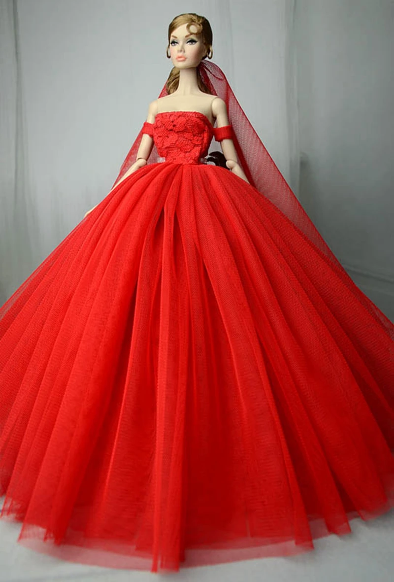 Vermelho chinês Vestido de Festa Para Boneca Barbie Roupas Vestidoes  Multi-camadas Vestido de Noite Vestidos de Noiva 1/6 Acessórios Da Boneca -  AliExpress