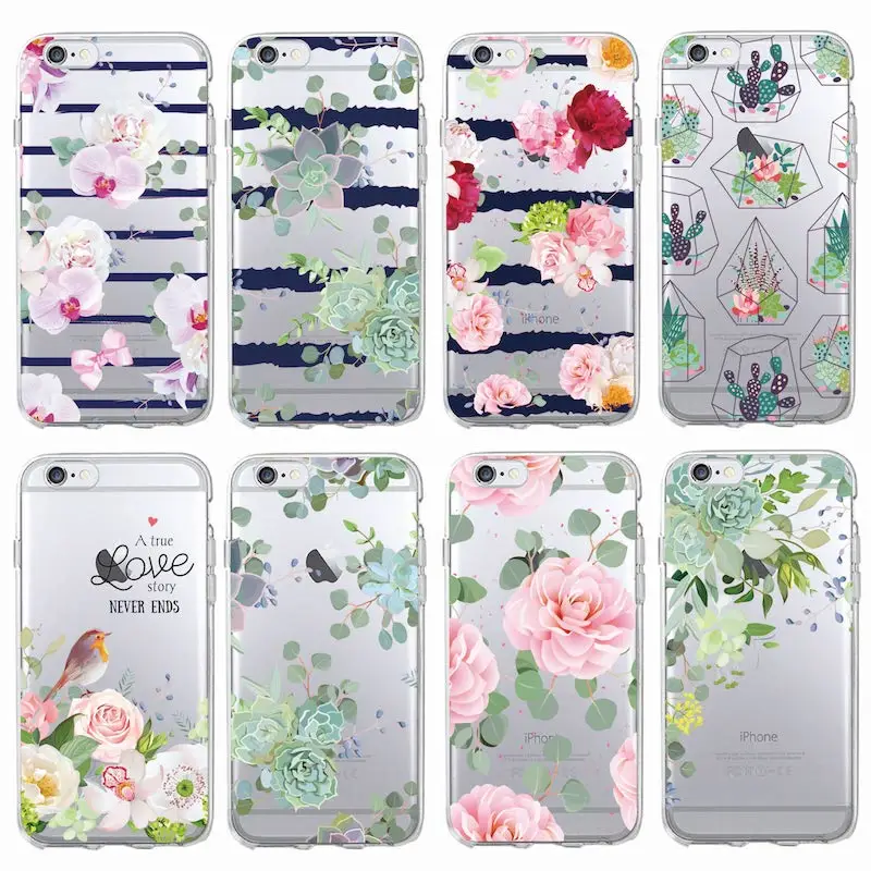 

Vintage Floral Cactaceae Cactuses Succulent Stripe Soft Phone Case Fundas For iPhone 11 Pro 7 7Plus 6 6S 5S 8 8Plus X XS Max