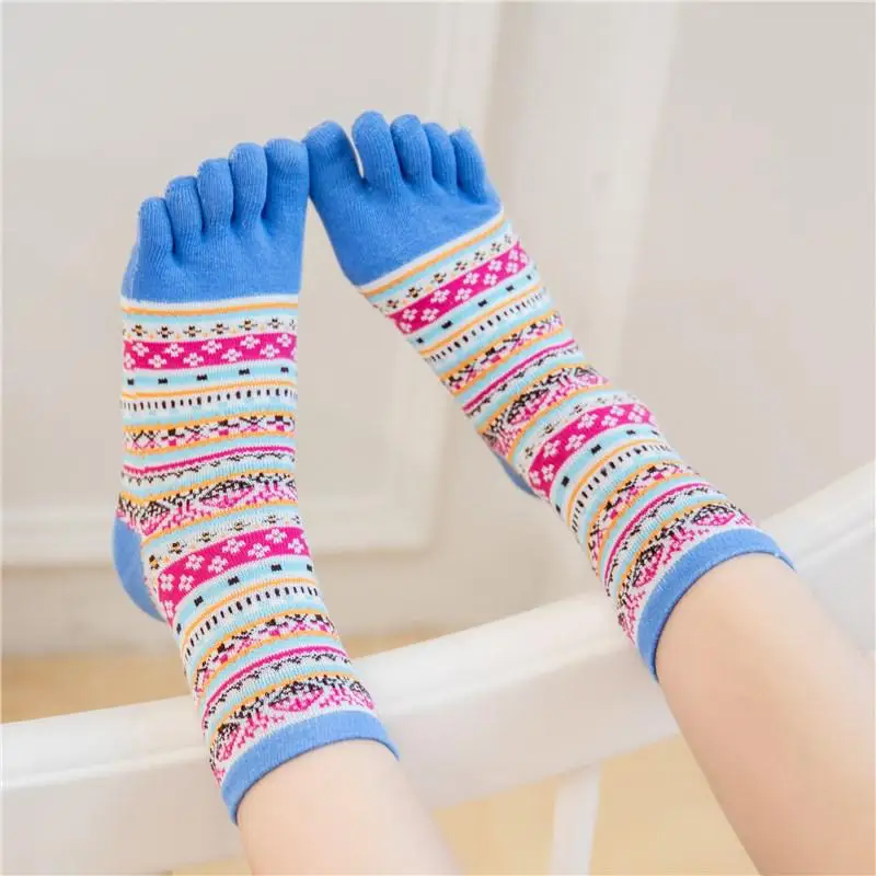 3 пары/партия, женские носки с пятью пальцами Для женщин хлопок, до середины колена, новые носки с пальцами - Color: Blue