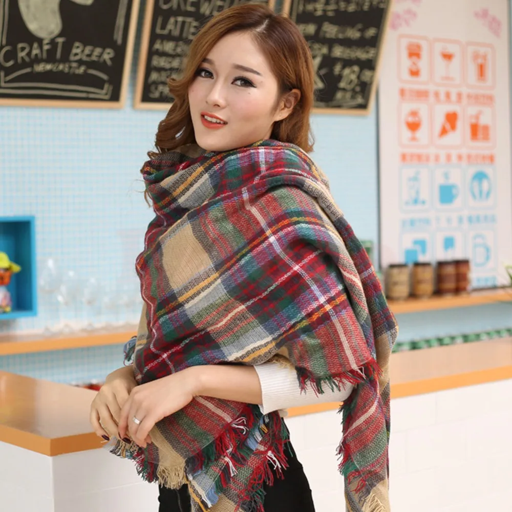 U119 Hot Women Blanket Oversized font b Tartan b font Scarf Wrap Shawl Plaid Cozy Checked