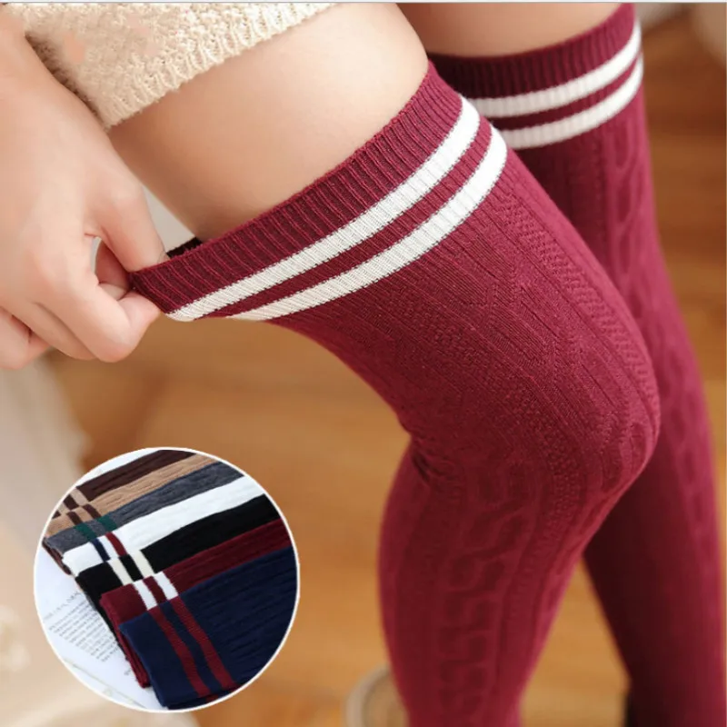 

High Quality Stockings Warm For Girls Cotton Overknee Striped Stockings Women Medias Long Over Knee High Socks Hot Sale