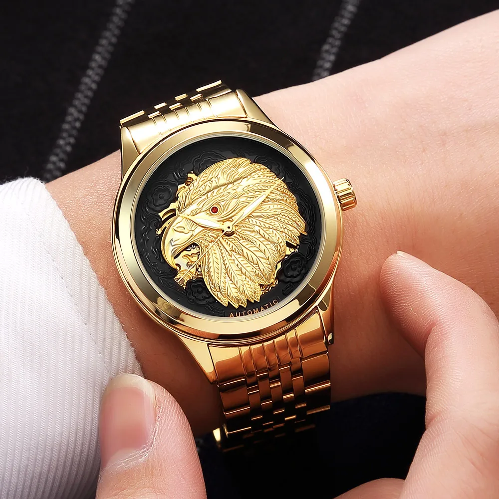 Для Мужчин's часы золотые Орел циферблат автоматические механические мужские деловые часы высокого качества Роскошные Брендовые Часы