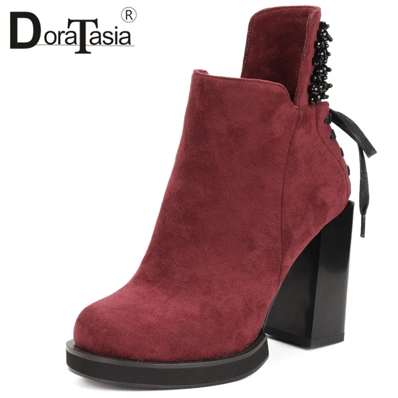

DORATASIA 2019 New Fashion Dropship Large Size 35-41 Hot Sale Ankle Boots Woman Shoes Chunky High Heels Solid Shoes Woman Boots