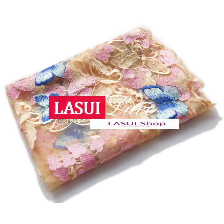 LASUI 1 ярд/1 лот красивая розовая Смешанная голубая бабочка с цветами Прозрачная