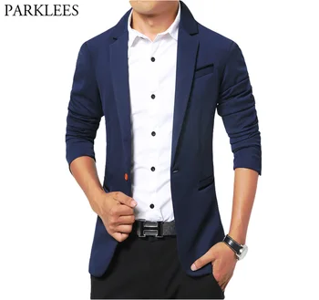 

Casual Solid Color Blazer Men 2018 Spring New Cotton Blazer Masculino Mens Slim Fit Single Button Blazers Suits Costume Homme
