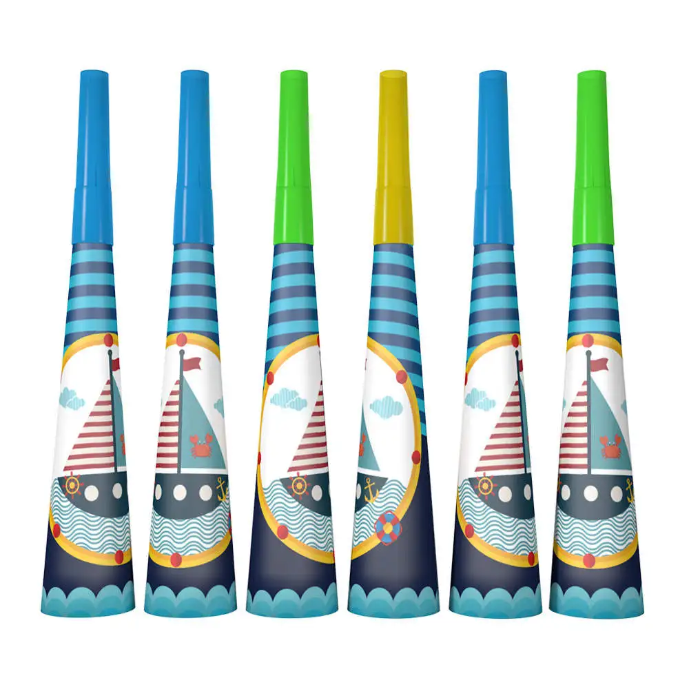 6pcs 6 шт./компл. Рог Мультфильм корабль бумажные для дня рождения Рог вечерние поставки синий серии - Цвет: 6pcs