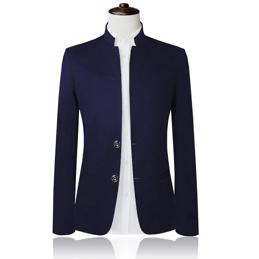  Blazer Men 2017 High Quality Suit Jacket Male Style Stand Collar Male Blazer Slim Fit Mens Blazer black Jacket Men Size M-5XL