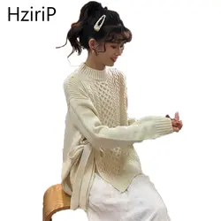 HziriP корейский 2019 Осень Зима Новая мода ретро теплый свитер Однотонный пуловер Свободный вязаный женский с длинными рукавами женские топы