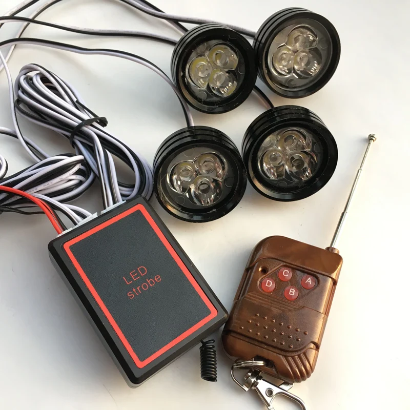 

High power 4x 3 led Car strobe day light Motorcycle warning flasher Moto driving fog light Wireless Remote Police flash light