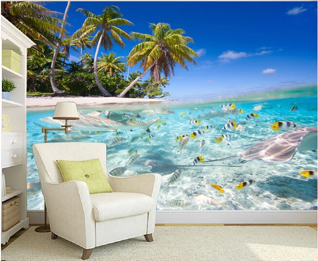 Customize the ocean wallpaper, underwater world coast murals for the