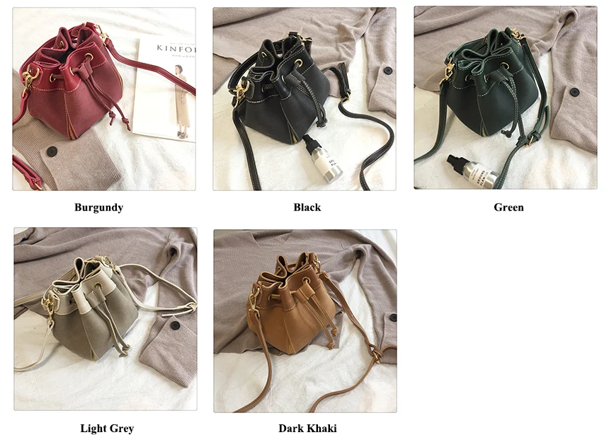 MJ Women Leather Handbags Vintage Suede PU Leather Crossbody Bag Drawstring Bucket Bag Female Small Messenger Bags Korean Style-2