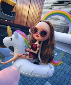 

Doll accessories Inflatable water phone Drink Party Raft Holder Float bathing toys for blythe doll Summer pool tube for barbie