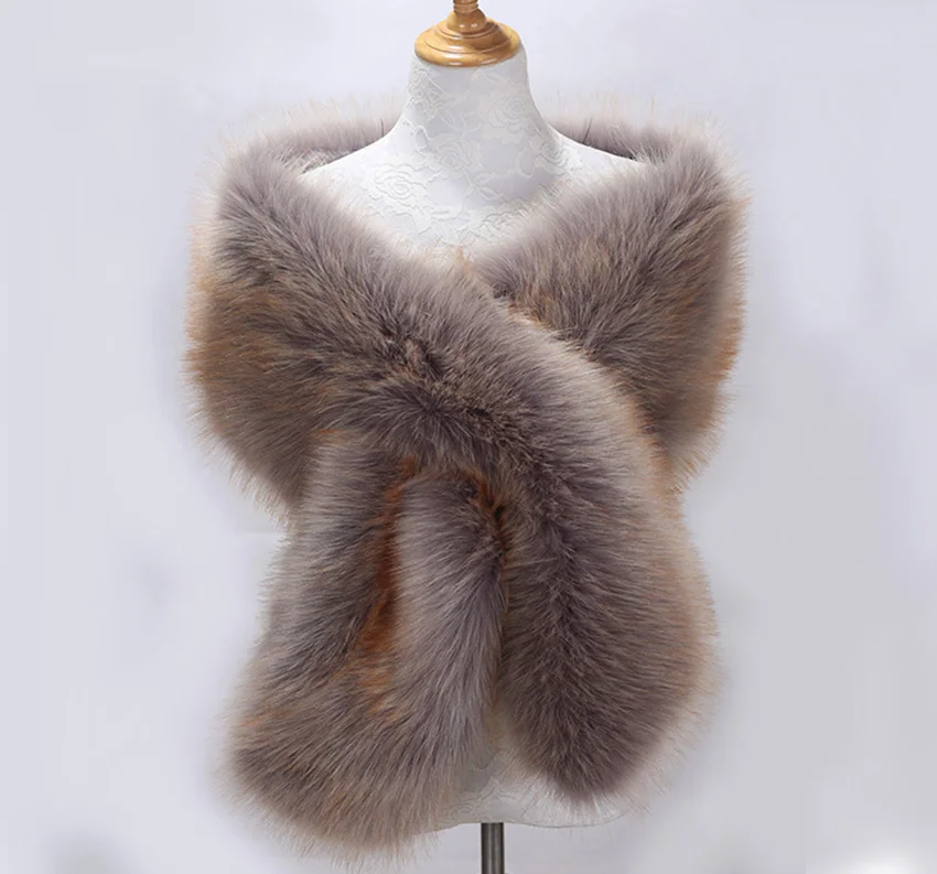 Wedding Warp Faux Shawl Winter Brown Bridal Jackets Accessories 165*30CM