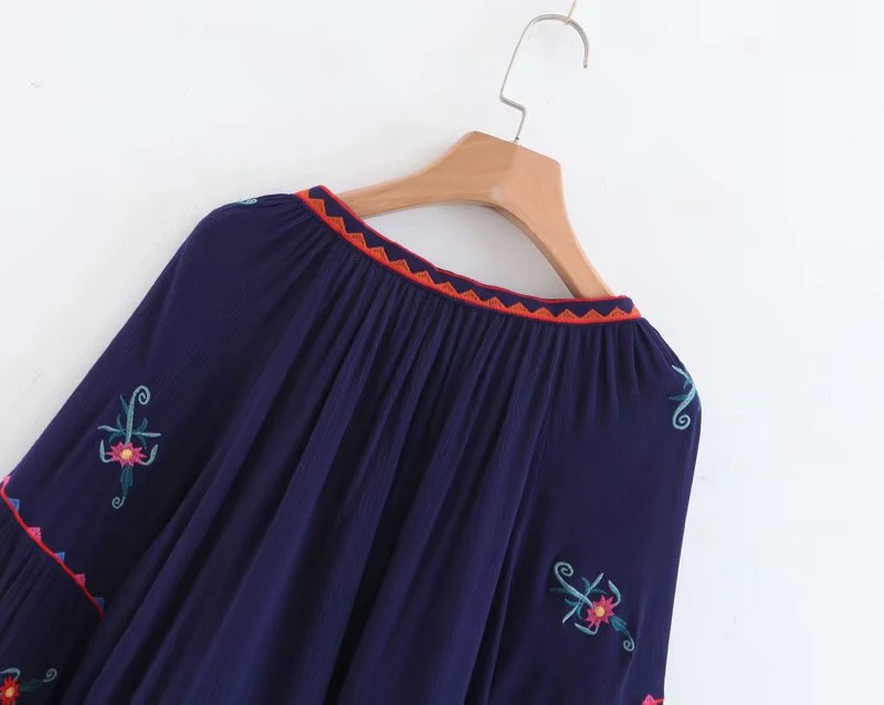 Винтажная шикарная Женская богемная Цветочная вышивка пляжная Блузка-кимоно с длинным рукавом свободные рубашки Boho blusa