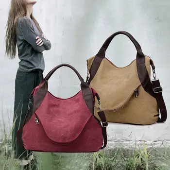 

Vintage Women Large Capacity Zipper Travel Tote Canvas Crossbody Shoulder Bag
