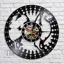 Японские Настенные часы силуэт шпица Собака Щенок Животное Виниловая пластинка Настенный декор часы 3D настенные часы ручной работы подарок