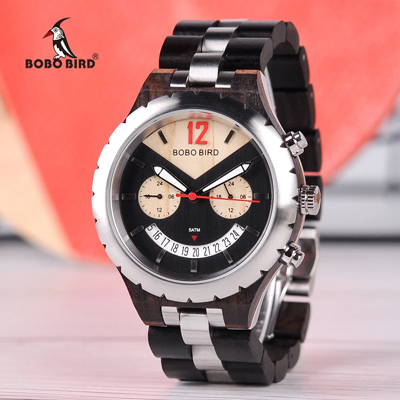 BOBO BIRD Wood Watches Men Wooden Quartz Saat erkek Wristwatches Male Japanese movement Show Date Gift Cuostom logo