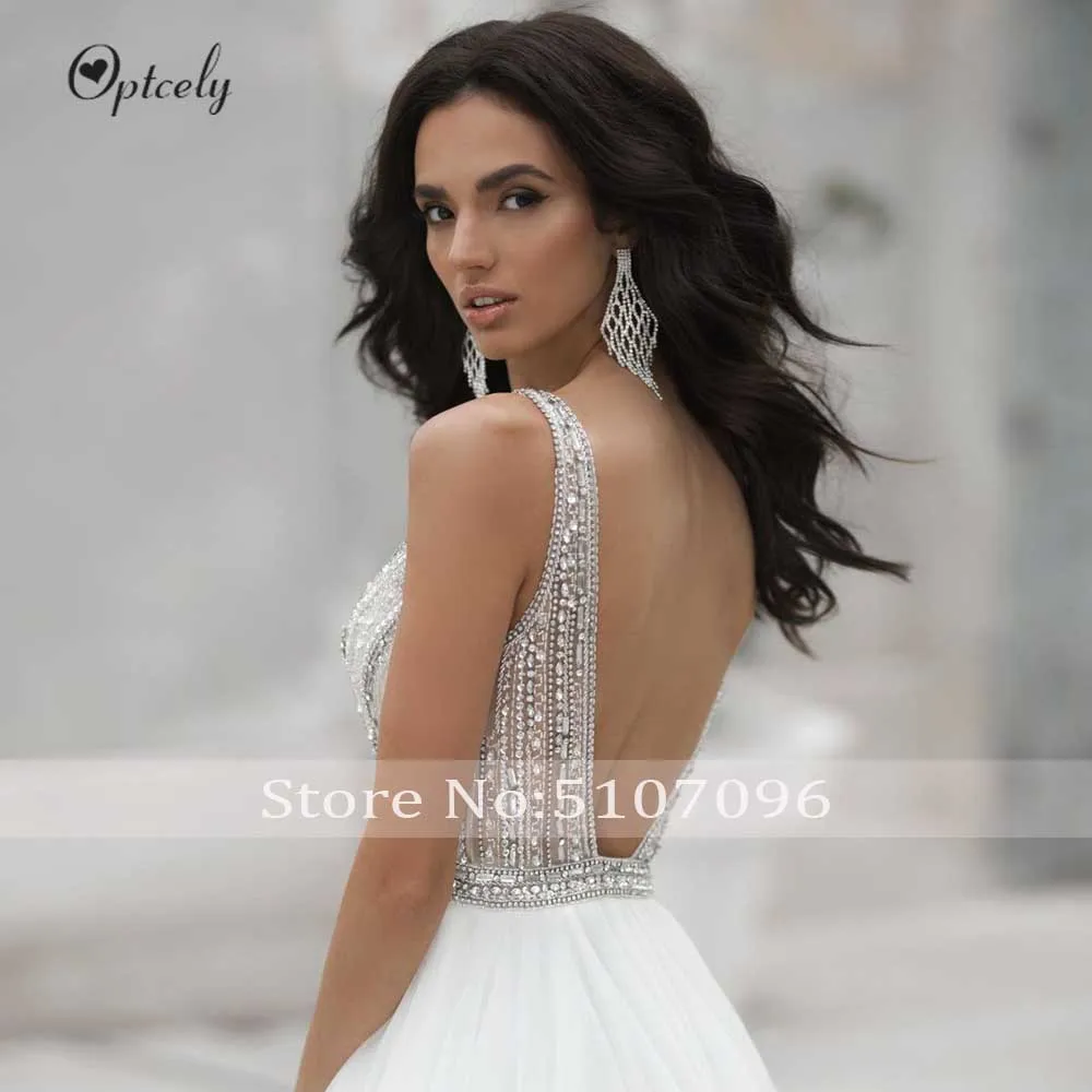 Optcely/, белые свадебные платья трапециевидной формы с глубоким v-образным вырезом, роскошное бальное платье с бисером, большие размеры, свадебные платья на Прокат