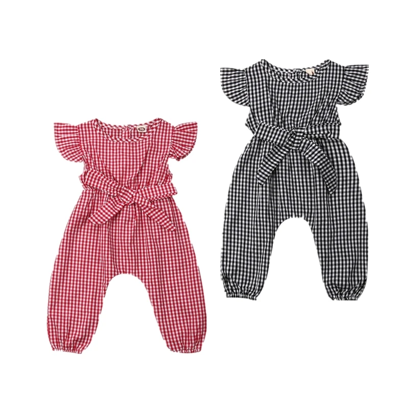 

2019 Infant Newborn Baby Girl Summer Romper Playsuit Jumpsuit Overalls Toddler Kids Girls Plaids Bowknot Rompers Outfit Clothes