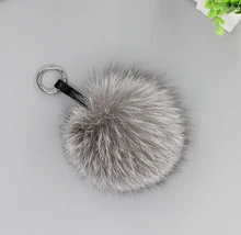 12m 4.72″ Genuine Silver Fox Fur Pom Pom Ball Keyring Keychain key finder Bag Charm Pendant Monster Handmade Free Shipping