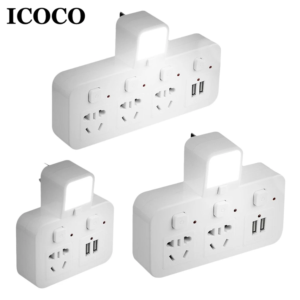 ICOCO 3в1 многофункциональное гнездо адаптера питания+ USB настенная лампа ночник+ переключатель для прикроватной тумбочки для спальни ночник настенная розетка