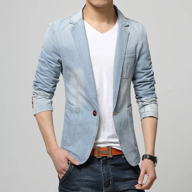 Spring autumn individual single-breasted denim suitsmen's casual suit jacket amazon blazers dropshipping dance wedding top coat Spring autumn individual single-breasted denim suitsmen's casual suit jacket amazon blazers dropshipping dance wedding top coat