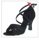 Evkoo танцевальная черная латинская Обувь для женщин размер США 4-12 нубук с сеткой танцевальная обувь 7 см каблук Горячая Распродажа Evkoo-093 - Цвет: Черный
