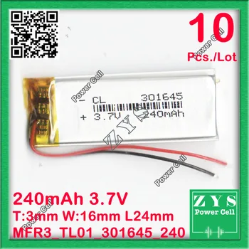 

10 pcs./Lot MP3 3.7V 240mAh lithium polymer battery 301645 301545 MP4 remote control airplane model Drone Zone Size:3x16x45mm