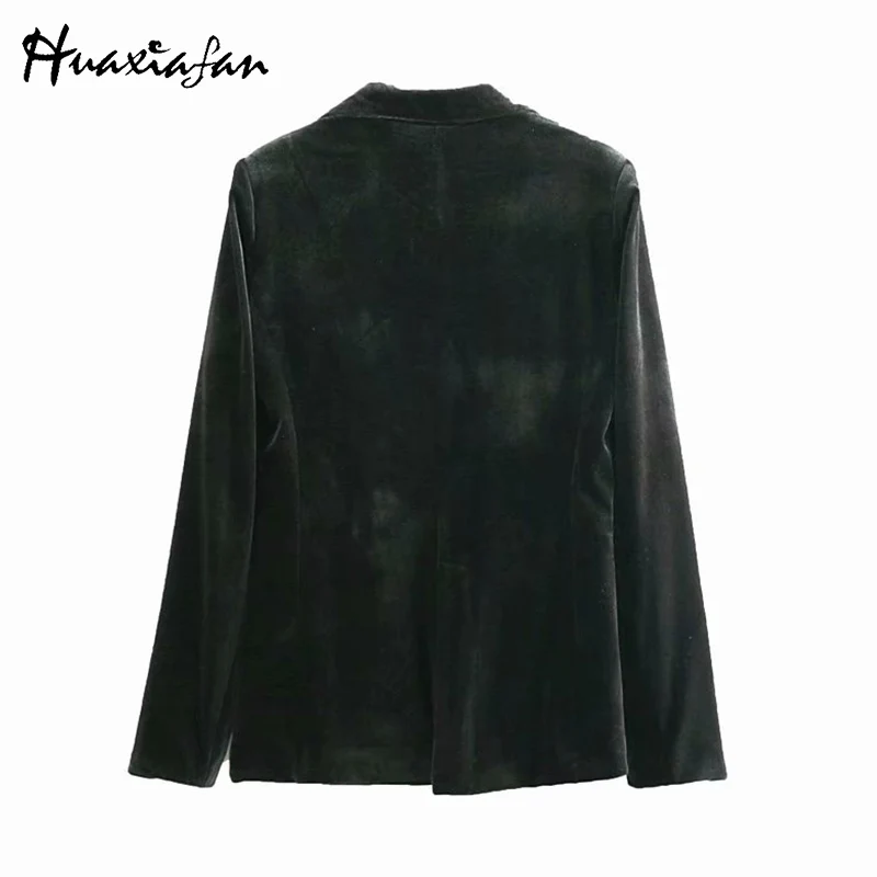 Huaxiafan Black Velvet Blazer Women Single Button Vintage Office Lady Suits Outwears Fashion Womens Blazers And Jackets 2019