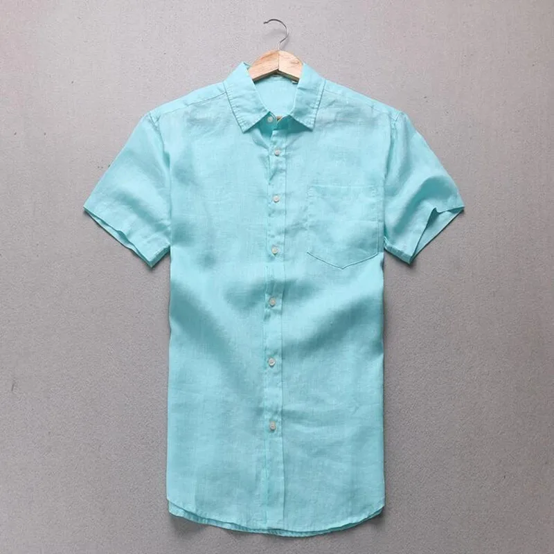Men's Fashion Short sleeved Shirt Summer Linen Loose Casual Cotton
