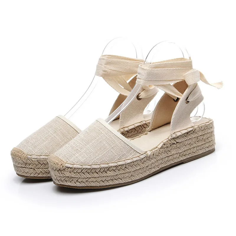 Summer Black Striped Wedge Espadrilles Women Sandals Closed Toe Lace Gladiator Sandal Women Casual Lace Up Women Platform Sandal (16)