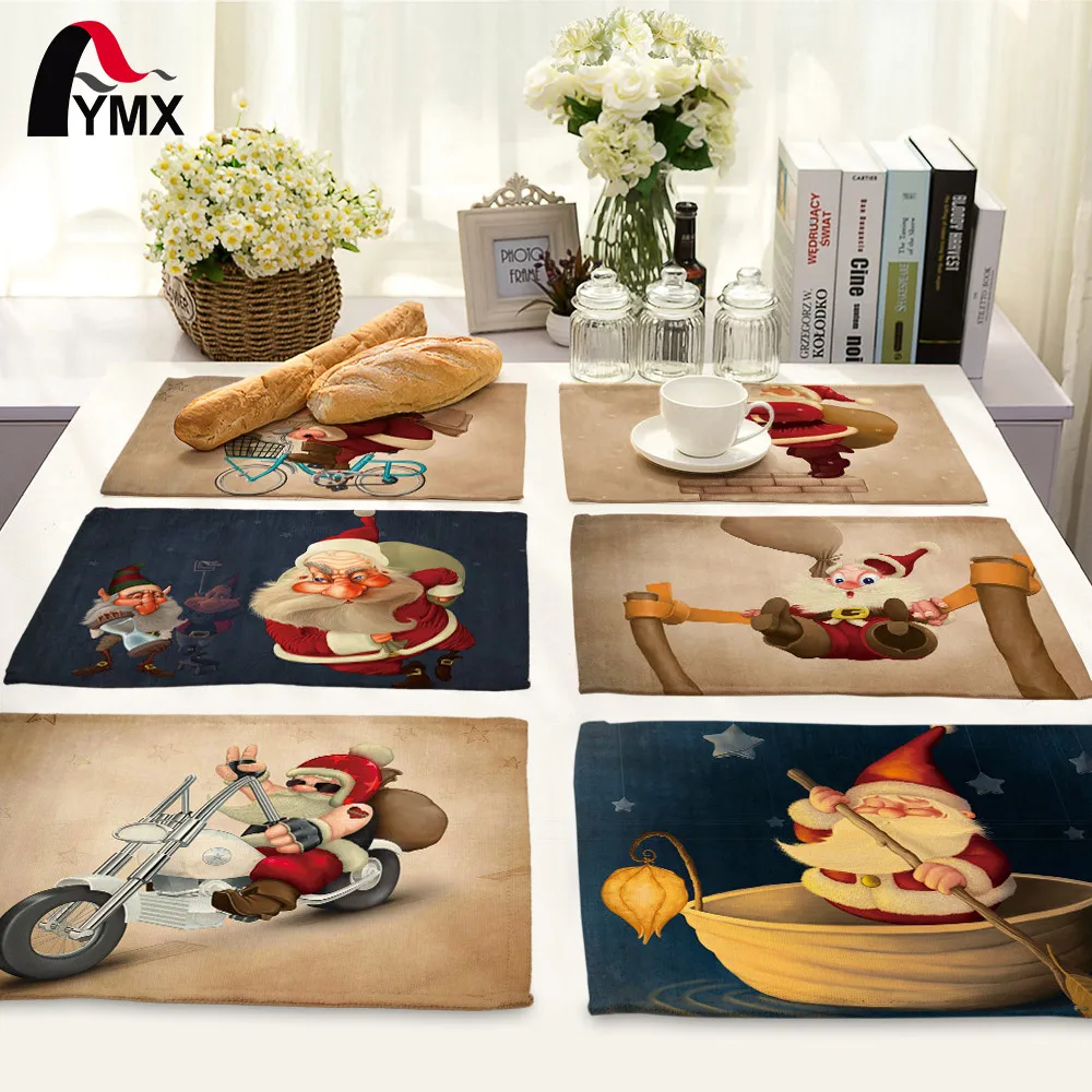 

42*32cm Santa Claus Table Dinner Burlap Napkin Placemats For Wedding Party Home Decor Table Napkins Christmas Day