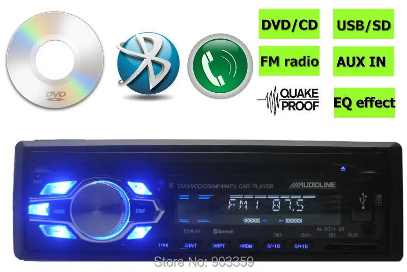 New arrival Car CD Receiver Car Stereo DVD Player bulit in bluetooth hands free phone1 Din