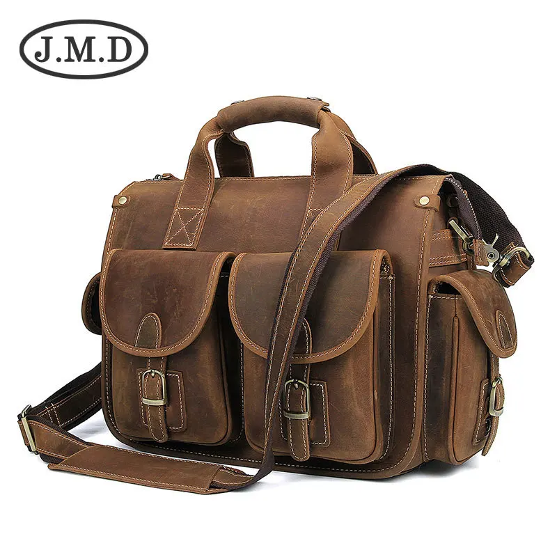 

J.M.D Hot Selling Genuine Vintage Crazy Horse Leather Laptop Briefcase Bag Hand bags High Quality 7106