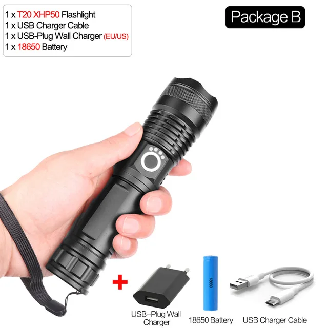 Super Bright Lamp xhp70.2 most powerful flashlight Best Camping, Outdoor usb Zoom led torch xhp70 xhp50 18650 or 26650 battery - Испускаемый цвет: Package B