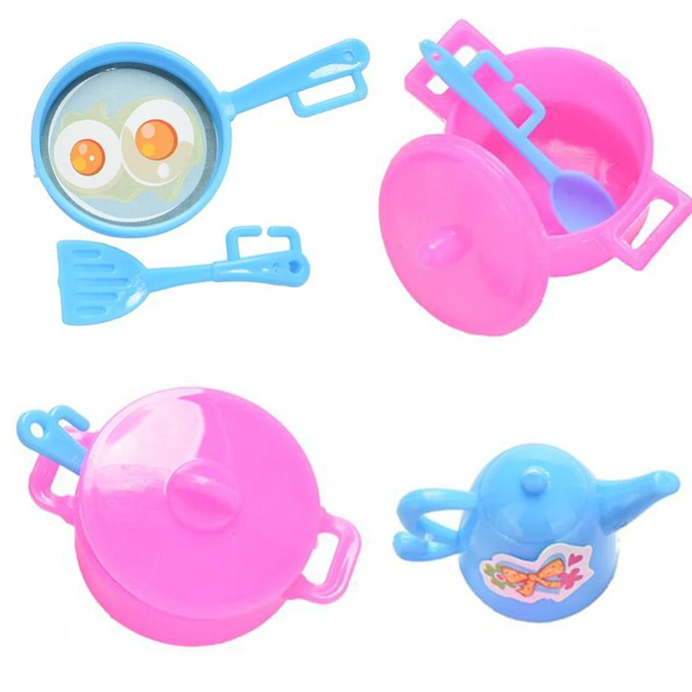 

NK 7 Items/Set Kid's Play House Cooking Toys Doll Accessories Handmade Doll's Plastic kitchenware For Barbie Doll Gift