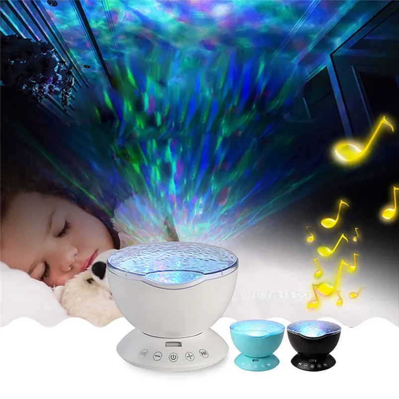 Ocean Wave Night Light Projector Lamp with Music Player Romantic Color Changing Mood Lighting Home Garden Lamparas 40AP0302
