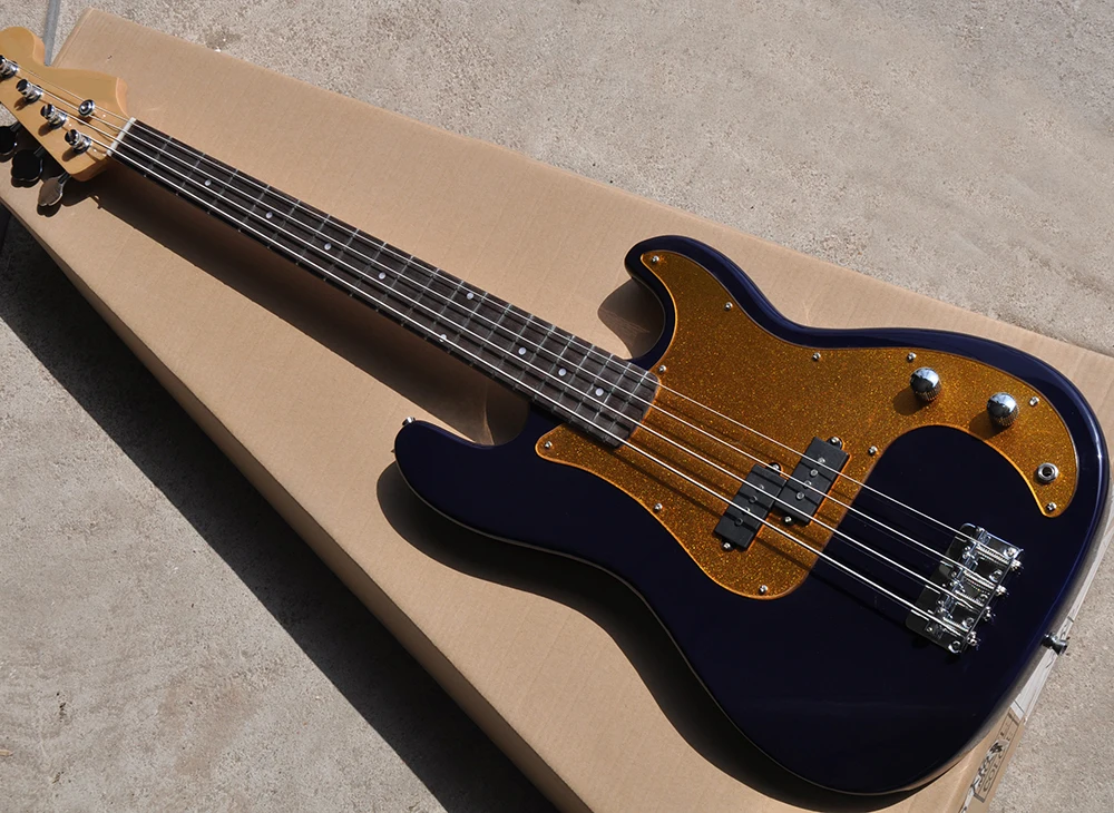 

Factory custom 4 strings purple electric bass guitar with golden pickguard,Rosewood fretboard,Chrome hardwares,Can change color