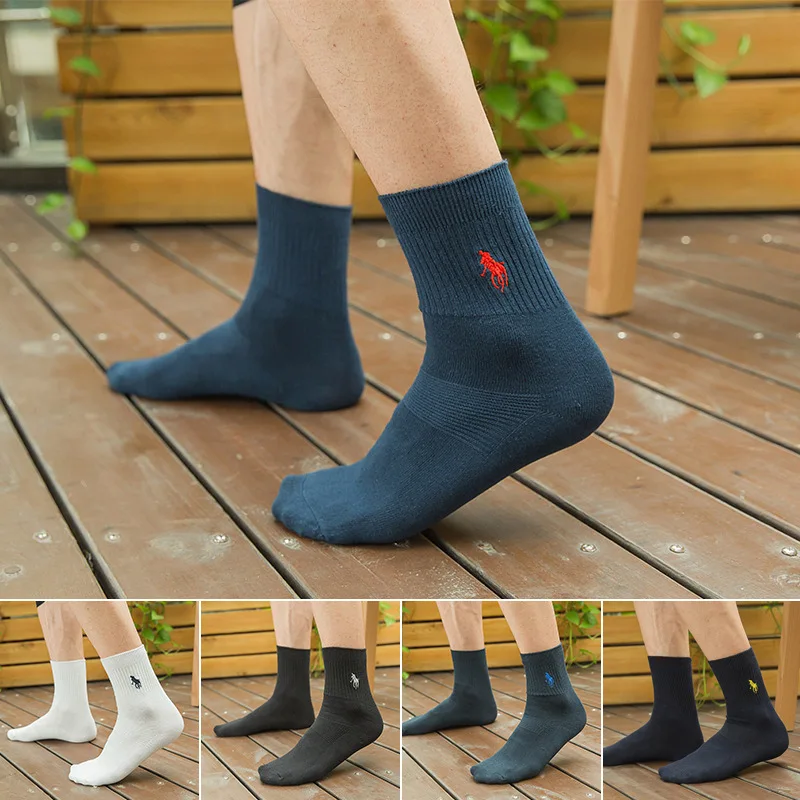

2018 Autumn Winter Men's Tube Cotton Sock Solid Embroidery Male Socks Business Men Casual Sock