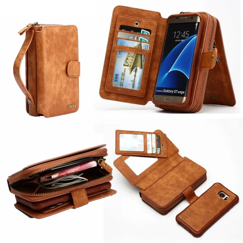imágenes para Desmontable Retro Cremallera Monedero Tarjeta de Cuero Caja de la Carpeta para Samsung Galaxy S7 S7 Borde imágenes para Desmontable Retro Cremallera Monedero Tarjeta de Cuero Caja de la Carpeta para Samsung Galaxy S7 S7 Borde
